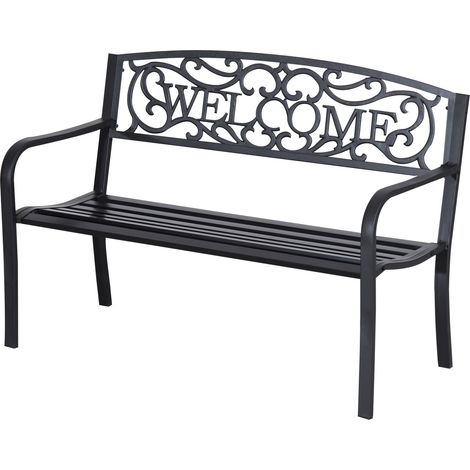 Panchina da giardino 2 posti in ferro nero con schienale decorativo WELCOME 127 x 60 x 87 cm (1/5)