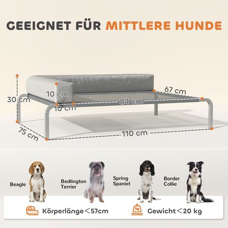 Hundeliege Outdoor, Erhöhtes Hundebett für Mittelgroße Hunde, mit L-förmige Kissen 110x75x30cm, Hellgrau (1/5)