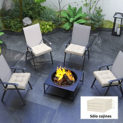Set di cuscini impermeabili per sedie da pranzo e da giardino con 2 lacci di fissaggio, colore crema, 42x42x5 cm.