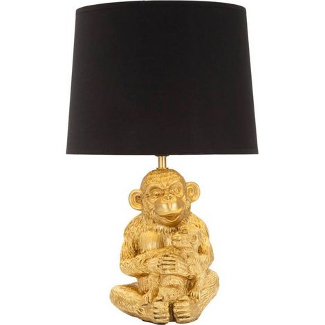 Lampada da tavolo con mamma scimmia dorata, paralume nero diam 30x49cm Monkey Mum (1/5)