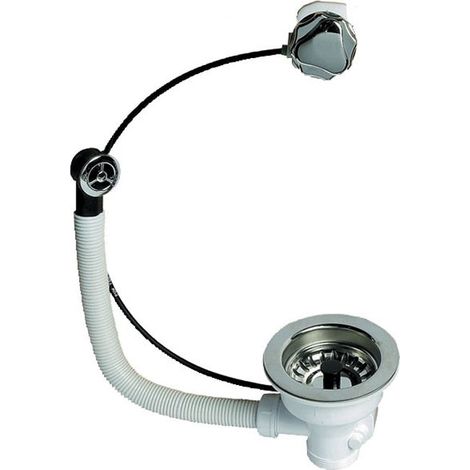 Wirquin Pro – Bonde évier 1 bac diamètre 90mm – Ouverture automatique – Inox-polypropylène – Résistance à la corrosion – Installation universelle