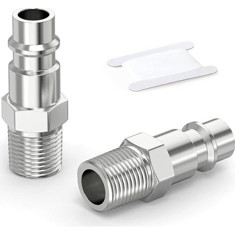 2 Pièces 1/4 Inch Air Line Connectors, 1/4" BSP Male Thread Euro Airline Compressor Fittings, Quick Connect Air Coupler Air Hose Fittings,Air Plug (1/4)