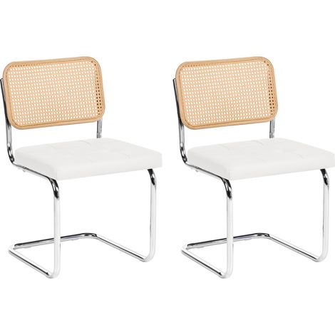 Conjunto de 2 sillas de comedor tapizado de piel sintética con capitoné blanco Ethete (1/5)