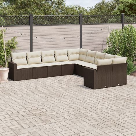 Salon de jardin modulable 10 pièces en résine tressée marron avec coffres de rangement et coussins, 85.33kg - PANGIVO (1/3)