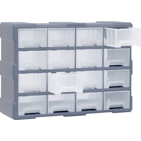 Organisateur multi-tiroirs pour outils et bricolage 16 tiroirs PP gris 52 x 16 x 37 cm (1/5)