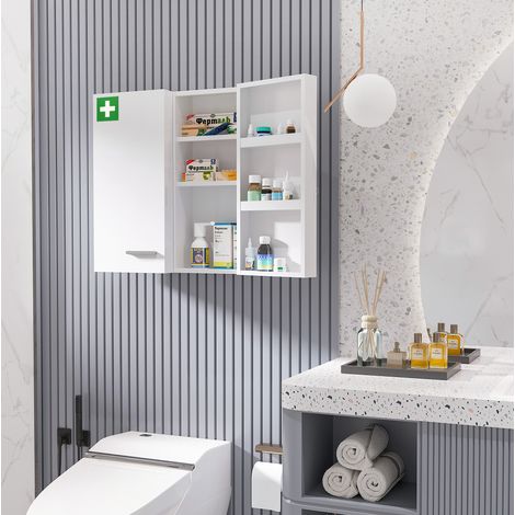 MEUBLIV Armoire à pharmacie murale 55x18x60 cm blanche – 2 portes verrouillables (1/5)