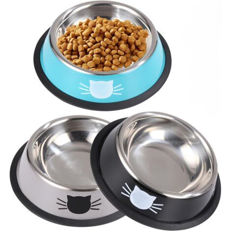 QORVA-Ensemble de 3 gamelles en acier inoxydable pour chat, pour chiots, hamsters, lapins et petits animaux