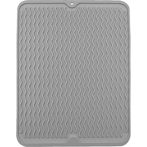 Tapis égouttoir en silicone pour égouttoir et support à vaisselle - Tapis résistant à la chaleur pour casseroles - Tapis égouttoir - Tapis de cuisine (Gris)-AquaForge (1/5)