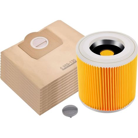 Lot de 10 sacs d'aspirateur + 1 filtre pour Kärcher WD3 et MV3 remplacement pour 6.959-130.0 (sac) & 6.414-552.0 (filtre à cartouche) (1/5)