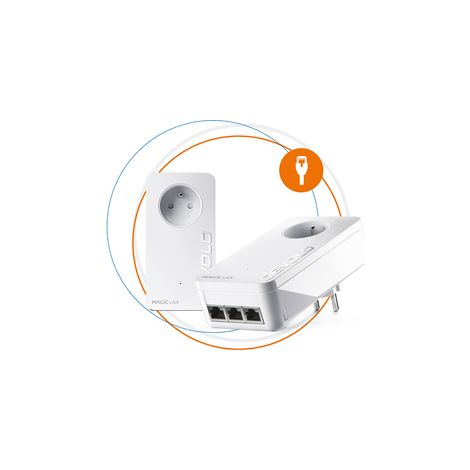 Informatique - Tablette Réseau - CPL CPL Devolo Magic 2 LAN Triple 3RJ45 Starter kit Pack de 2 boîtiers,Filaire,Haut débit (2400 Mbps),3 Ports Ethernet,Conservation des prises (1/10)