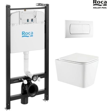Bâti-support ROCA Duplo pack réservoir encastrable et plaque PL1 Chrome Brillant avec WC suspendu ROUND SMART Noir Mat Tornade 3.0 par KP (1/5)