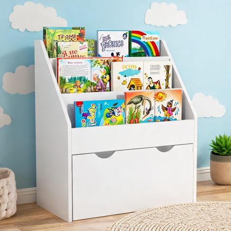 Meuble de rangement enfant 3 étagères et tiroir MDF blanc 62 x (1/5)