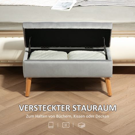 Banquette capitonnée à tiroirs de rangement, housse en velours côtelé, piètement bois, pour séjour, chambre, couloir, 80x35x42 cm, gris