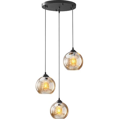 Pendentif En Verre Lumière En Cristal Lampe Boule Moderne Lustre Conception Créative Suspendue Hauteur Réglable Décoration Intérieure Suspendue Salon Luminaire (amber, 3 flamming round) (1/5)