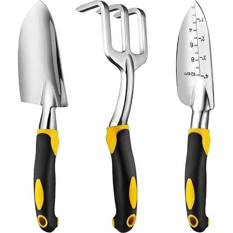 Truelle - Truelle À Repiquer - Râteau À Main - En Aluminium Moulé - Poignée En Caoutchouc Souple - Pour Jardinage Intérieur Et Extérieur - Lot De 3