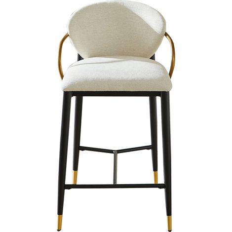 Set de 2 tabourets de bar en chenille beige, réglables en hauteur avec détails noirs et dorés (1/5)