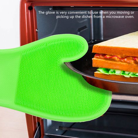 Gant en silicone antidérapant et anti-brûlure résistant aux hautes températures pour la cuisine (vert gazon) (1/5)
