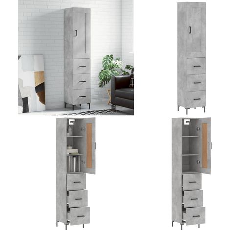 Buffet haut Gris béton 34,5x34x180 cm Bois d'ingénierie - Buffet Design Moderne - Meuble Rangement Gris - Armoire Cuisine - Buffet Bas - Buffet Haut - Home & Living (1/5)