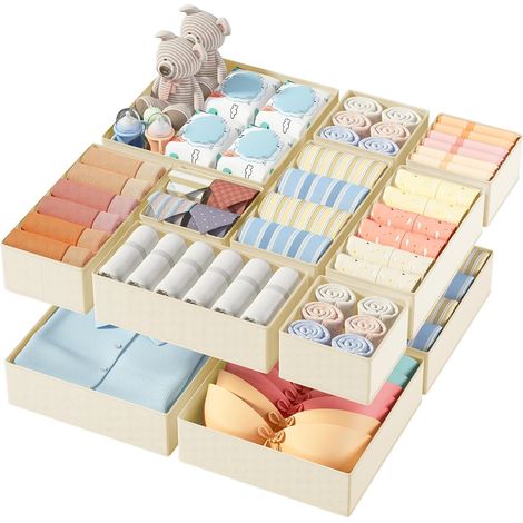 Lot de 12 Organisateur Tiroir, Non-tissé, Pliable, 3 Tailles, pour Sous-vêtements, Chaussettes, Accessoires (1/5)