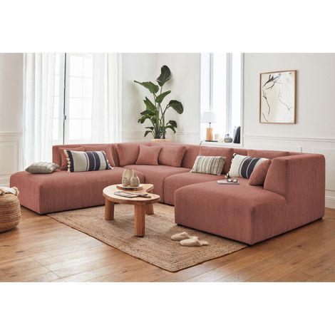 Victoire – modulares panoramasofa mit links angelegter ecke - 7-sitzplätze – aus cordsamt - rosa (1/5)