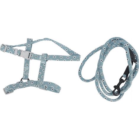 JapaneseStyle Cat Adjustable Harness Leash Set Chest Back Traction Cat Walking Rope(Light Green Flower M) (1/5)