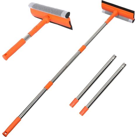 Raclette à vitres professionnelle 2 en 1 – Long manche extensible jusqu'à 140 cm – Caoutchouc souple et éponge – Nettoyage sans rayures (1/5)