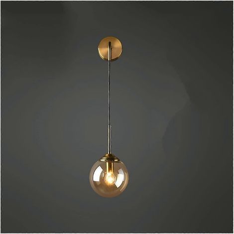 Moderne Wandleuchte mit bernsteinfarbener Glaskugel und LED-Beleuchtung für Schlafzimmer, Badezimmerspiegel und Treppenhausbeleuchtung