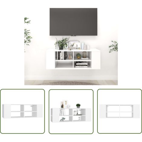The Living Store TV-Wandschrank Weiß 102x35x35 cm Holzwerkstoff - TV Schrank - Wandregal - Holzschrank - Weißer TV Stand - Wohnzimmerschränke (1/5)