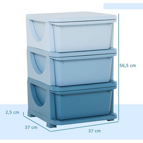 Aufbewahrungsbox für Kinder, 3 Schubladen, abgerundete Kanten, geprägtes Muster, 37 x 37 x 56,5 cm, blau (1/5)