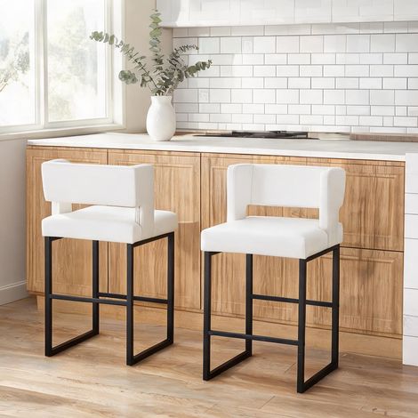 Lot de 2 chaises de bar scandinaves en simili cuir blanc (1/5)