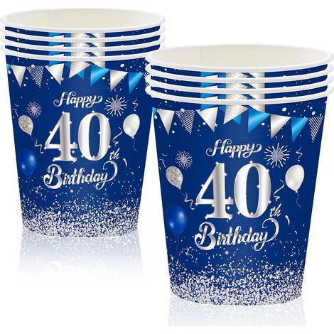 16x Papierbecher 40. Geburtstag Blau Silber 250ml Partybecher