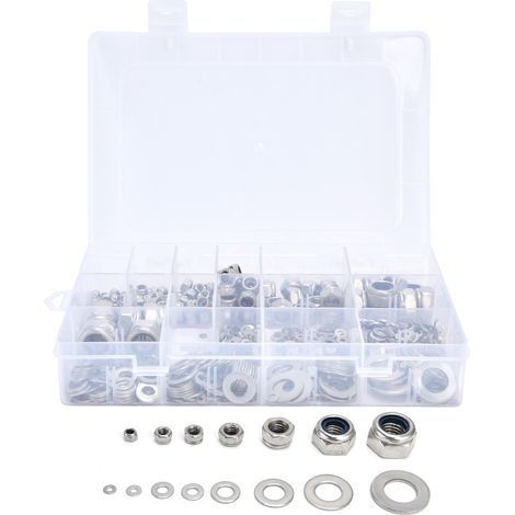 Hex Nuts Kit Various Sizes Safe Firm CorrosionResistant Portable Nuts Flat Washers Kit for Home Construction Industry