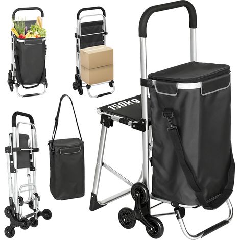 3-in-1 Einkaufstrolley Klappbar mit Sitz 40L Kapazität Duneklgrau (1/5)