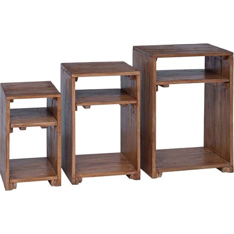 Accent Table with Shelf 3 pcs Brown Solid Mahogany Wood vidaXL (1/5)