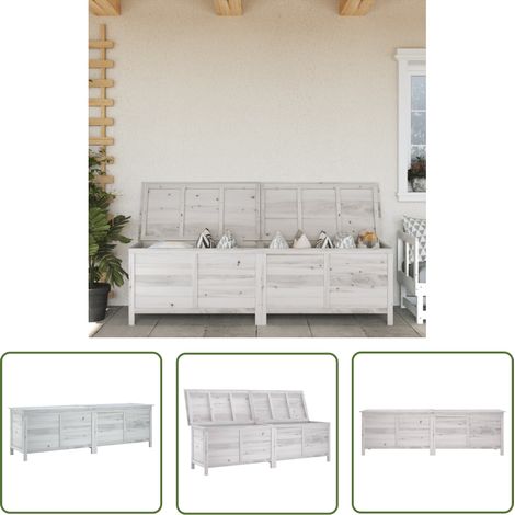 The Living Store Boîte de rangement de jardin blanc bois massif de sapin - Boîte De Rangement Jardin - Coffre De Jardin - Rangement Extérieur - Meuble De Jardin - Bois Massif (1/5)