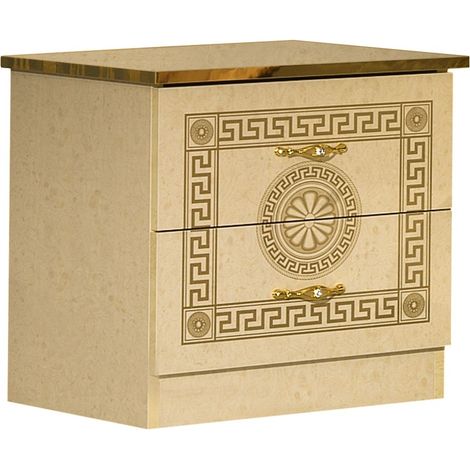 Chevet 2 tiroirs laqué beige et doré Savana 50cm (1/3)