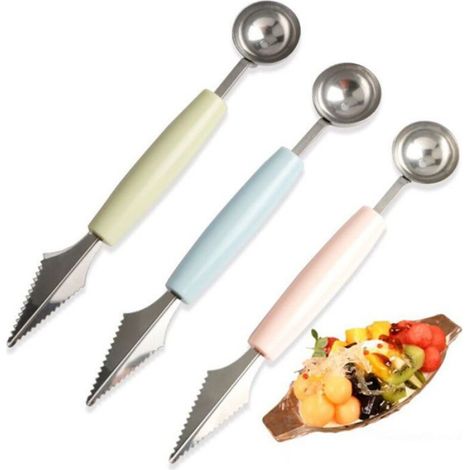 Cuillère à melon en acier inoxydable, gadget de cuisine pratique, couleur bleu ciel pour la préparation de fruits et desserts (1/5)