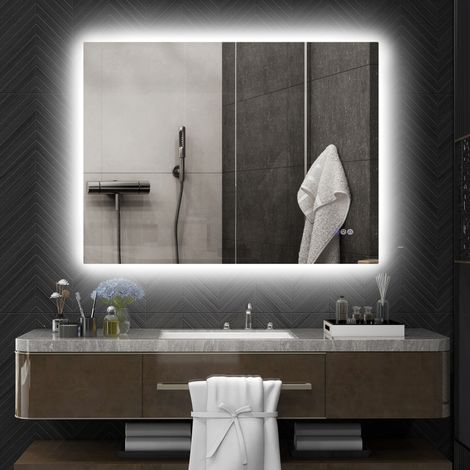 Miroir de salle de bain à intensité variable avec éclairage, miroir rétroéclairé DEL de 94 x 89 cm avec traitement antibuée, fonction mémoire et température de couleur infinie (1/5)