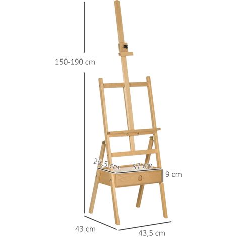 Chevalet de peintre, support artistique réglable en hauteur, avec 1 tiroir, finition bois naturel et noir (1/5)