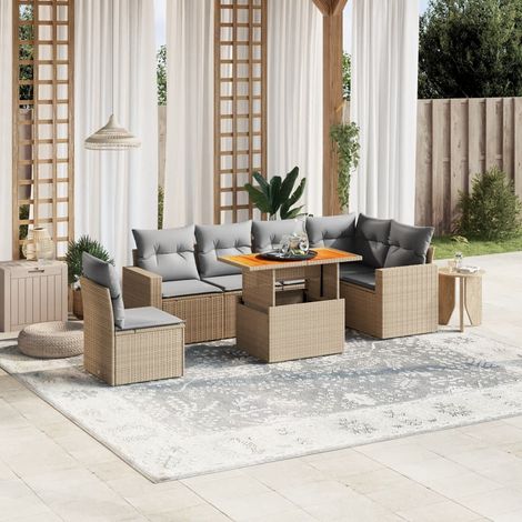Set sofás de jardín 7 piezas y cojines ratán sintético beige vidaXL (1/3)