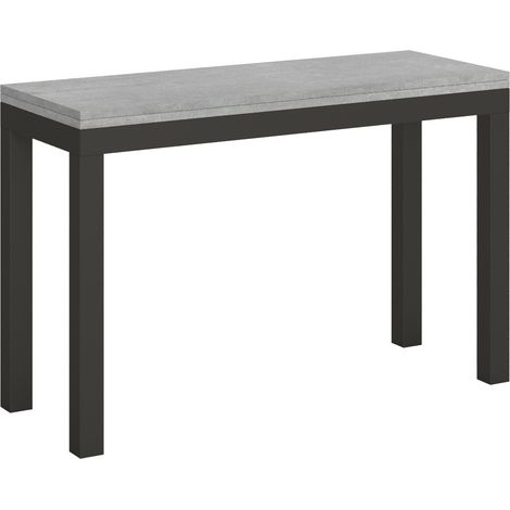 Console extensible 120cm ouvert 120×90cm bois gris ciment et pieds métal anthracite Evy (1/5)