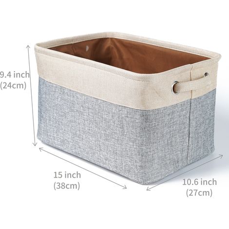 MOONSTARS Boîte de Rangement Pliable en Coton de Jute avec Poignée, Panier à Linge, Meuble de Rangement pour Armoire, Dressing, Penderie – Lot de 3, Gris et Beige (1/4)