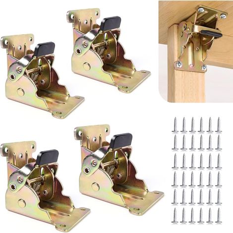 Lot de 4, supports pour table pliante avec charnières à verrouillage, charnières robustes, supports pour pieds de table pliants à 90 degrés (argenté) (1/5)