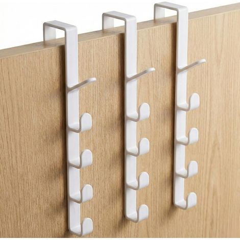 [Set di 3] Appendiabiti da porta con 5 ganci (15 in totale) - Appendiabiti senza foratura per camera da letto e bagno - Gancio da porta in plastica robusta e antigraffio - Organizzatore (Set di 3, Bia (1/4)