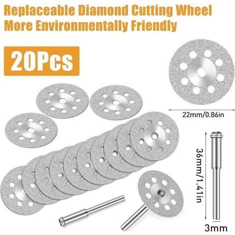 20 Pcs Mini Disque Diamant à Tronçonner pour Dremel avec Mandrin de 3mm pour Coupe Pierre, Verre, Céramique (1/3)