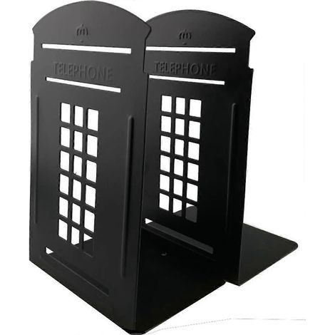 Paar Buchstützen aus Metall im britischen Stil, inspiriert von nostalgischen Londoner Telefonzellen, für Bibliotheksregale, ideales Geschenk (schwarz)