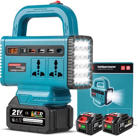 Onduleur de batterie sans fil 18V,Avec éclairage LED,Station d’énergie Portable - 2 batteries 5,5 Ah (1/5)