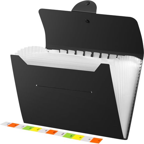 Trieur 12 Compartiments A4, Trieur Document Rangement Papier Administratif, Extensible Classeur A4 Range Document Bureau, Dossiers de Fichiers Accordéon Organiseur (Noir) (1/5)