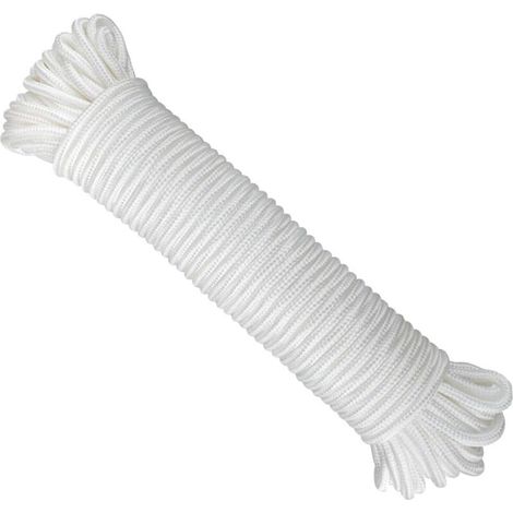 Corda in nylon paracord bianca da 6 mm – 30 m, resistente e versatile per gommoni, stendibiancheria, tende da sole, giardini, progetti fai da te e campeggio.
