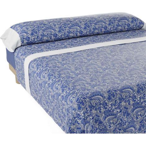 Ensemble de draps bleu / Blanc Nalui  Tissu en polycoton, lavable à 30º et facile à repasser.